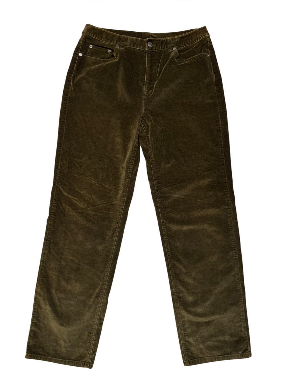 Talbots Velvet Velour Stretch Olive Green 5 Pocket Trousers Pants Size 10
